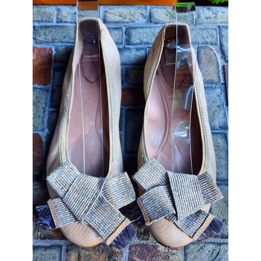 Chloe Beige Leather Bow Tassel Ballet Flats Italy Size 39